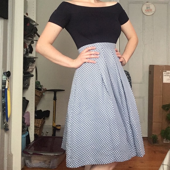 Modcloth Dresses & Skirts - NEVER WORN Off the Shoulder White and Navy A Line